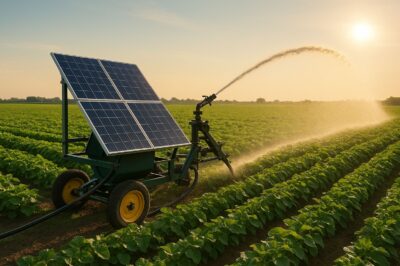 Solar Powered Traveling Gun Sprinkler Irrigation Systems for Farms